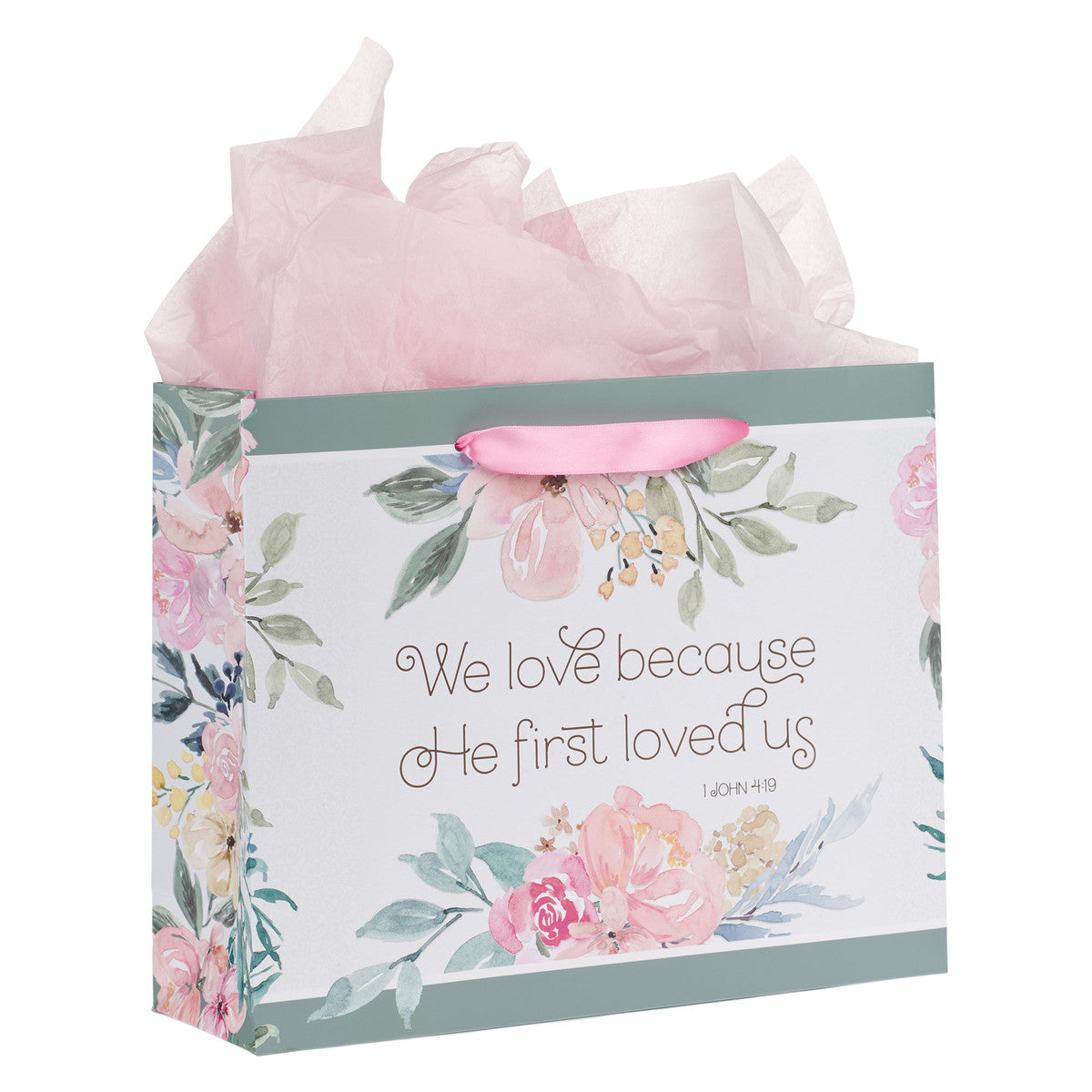 He First Loved Us Large Landscape Gift Bag with Card Set - 1 John 4:19 - The Christian Gift Company