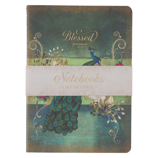 Blessed Peacock Large Notebook Set - Jeremiah 17:7 - The Christian Gift Company