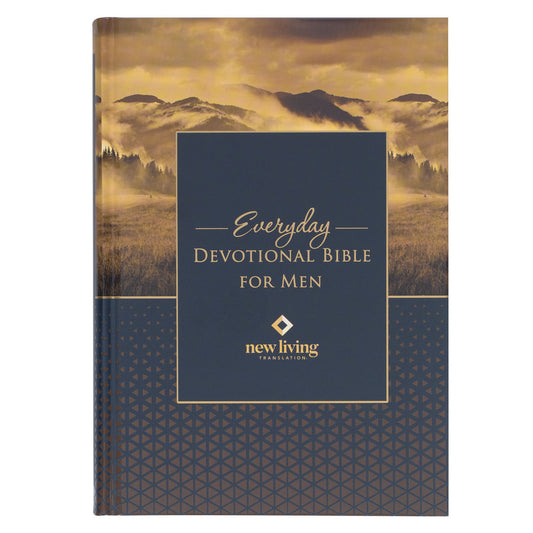 Gold and Navy Mountain View Hardcover NLT Everyday Devotional Bible for Men - The Christian Gift Company