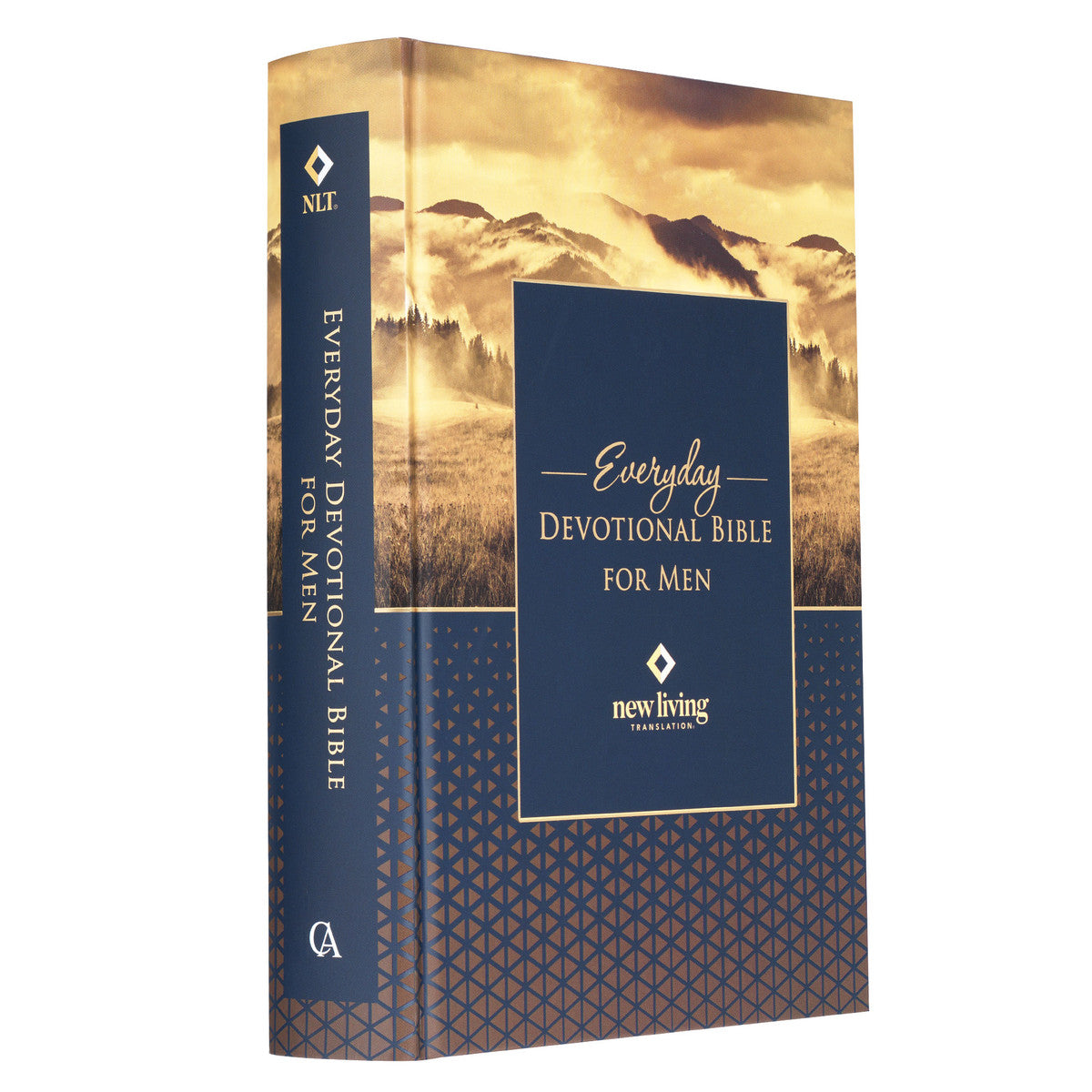 Gold and Navy Mountain View Hardcover NLT Everyday Devotional Bible for Men - The Christian Gift Company