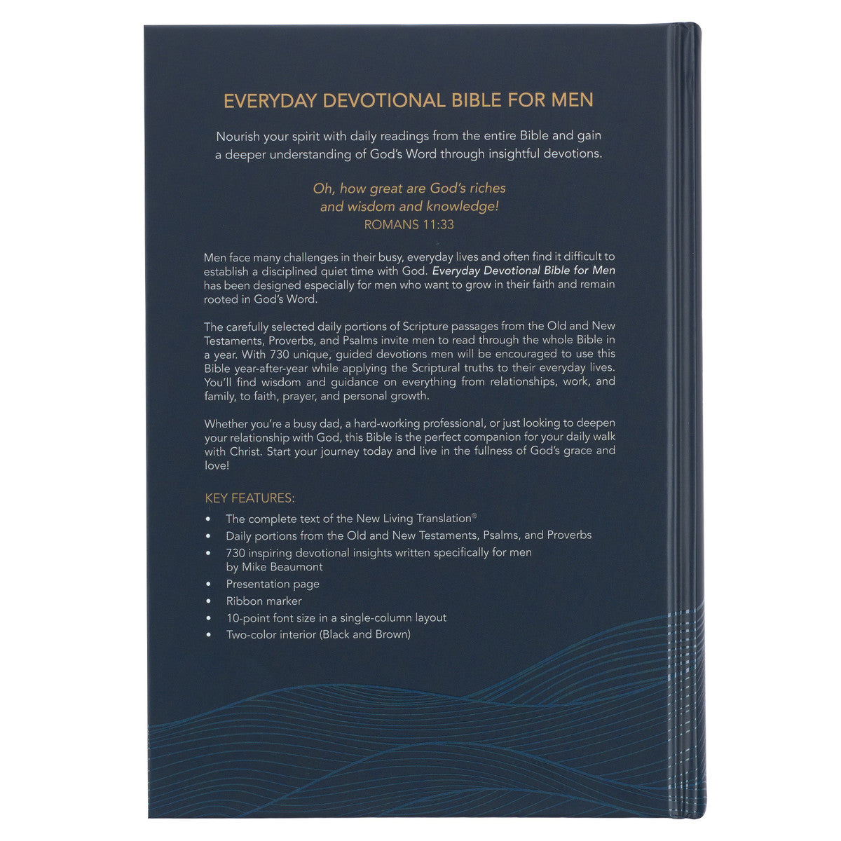 Navy Wave Hardcover NLT Everyday Devotional Bible for Men - The Christian Gift Company