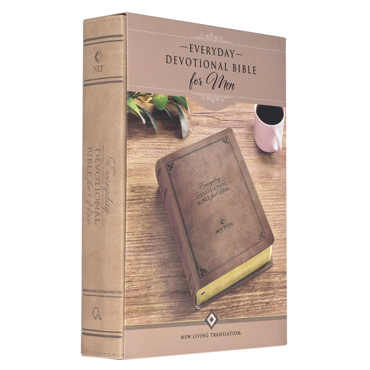 Tan Faux Leather NLT Everyday Devotional Bible for Men - The Christian Gift Company