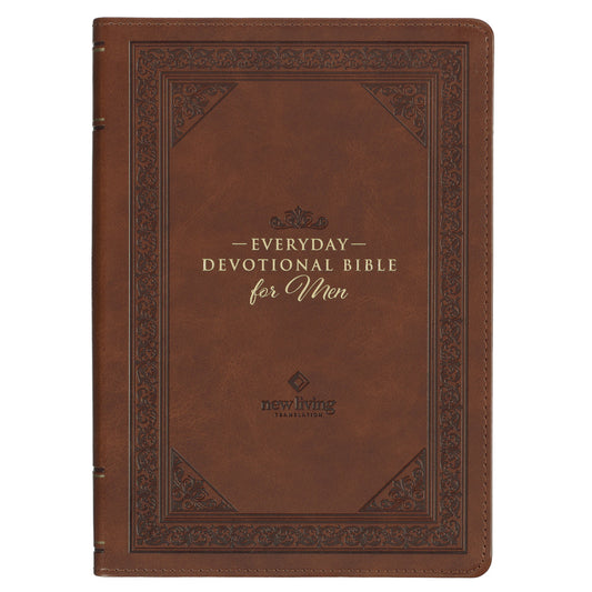 Chestnut Brown Faux Leather NLT Everyday Devotional Bible for Men - The Christian Gift Company