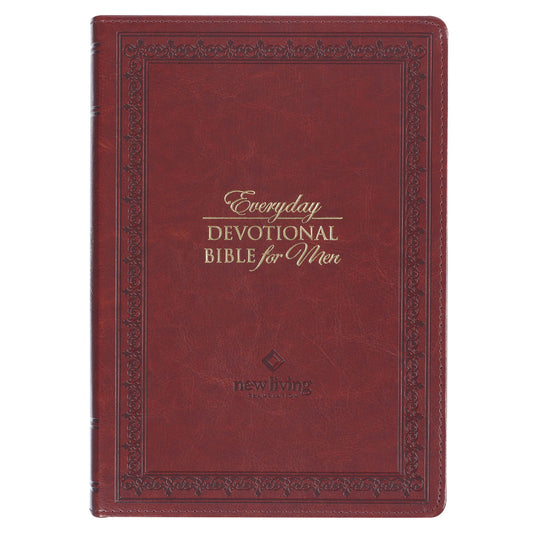 Saddle Tan Faux Leather NLT Everyday Devotional Bible for Men - The Christian Gift Company