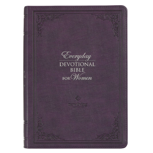 Framed Purple Faux Leather NLT Everyday Devotional Bible for Women - The Christian Gift Company