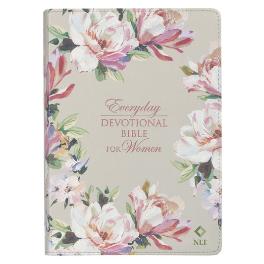 Pearlized Grey Floral Faux Leather NLT Everyday Devotional Bible for Women - The Christian Gift Company