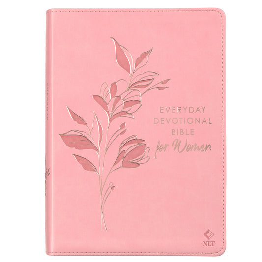 Sunrise Pink Floral Faux Leather NLT Everyday Devotional Bible for Women - The Christian Gift Company