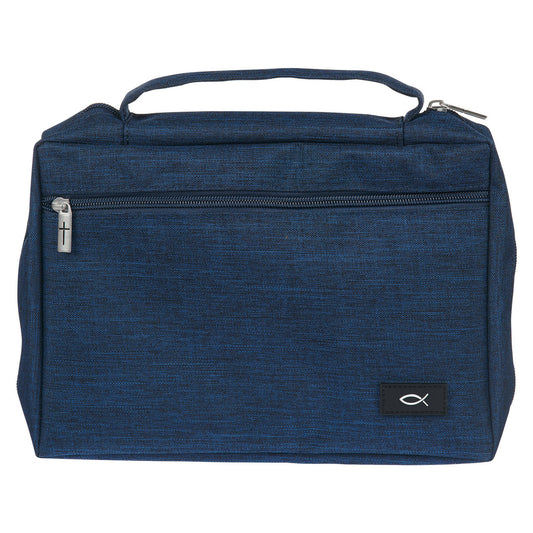 Navy Blue Poly-canvas Value Bible Cover with Ichthus Patch - The Christian Gift Company