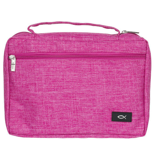 Raspberry Pink Poly-canvas Value Bible Cover with Ichthus Patch - The Christian Gift Company
