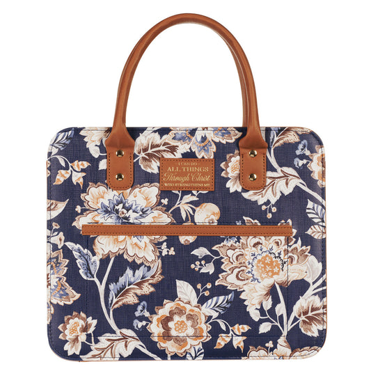 I Can Do All Things Toffee-brown and Navy Purse-style Bible Cover - Philippians 4:13 - The Christian Gift Company