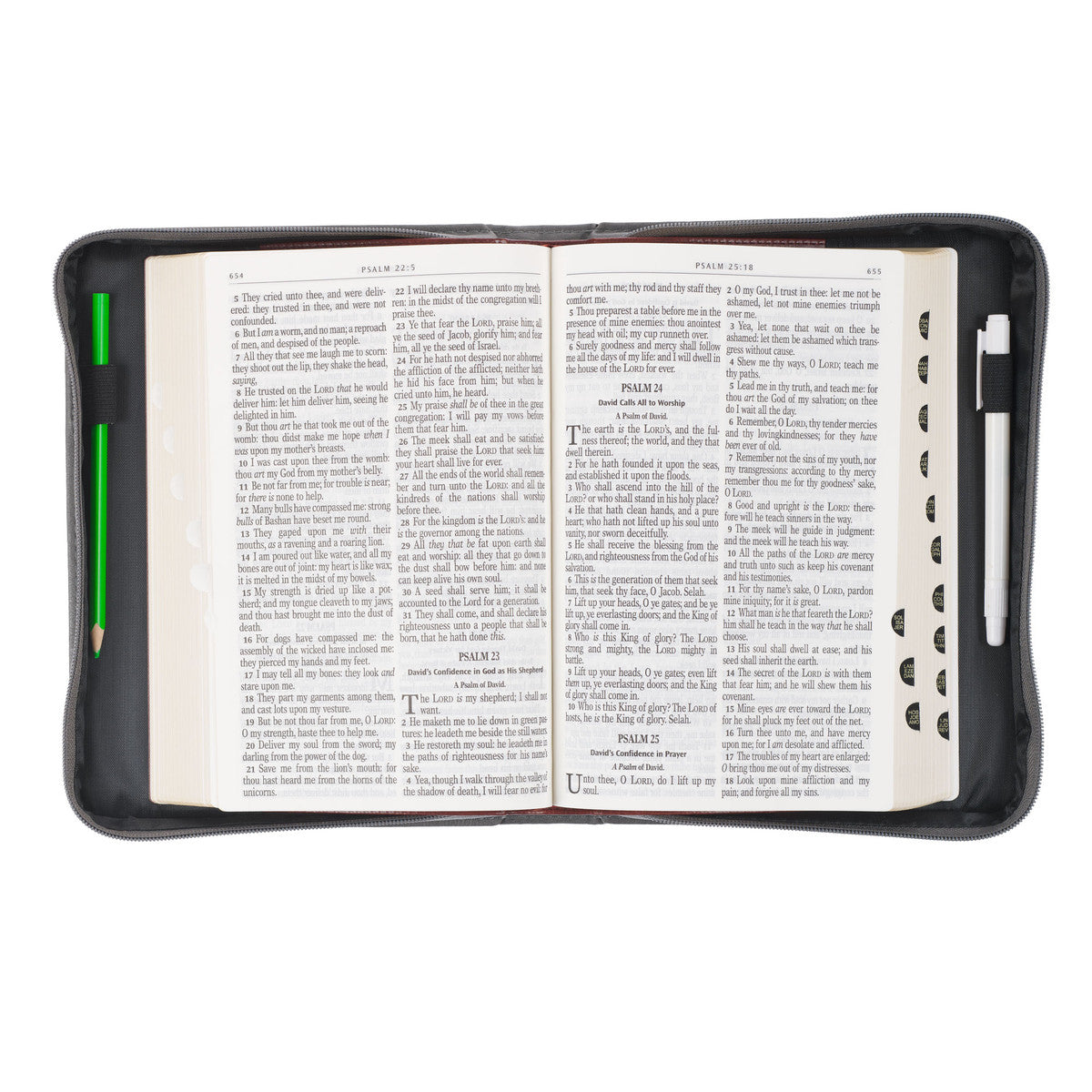 Be Strong in the Lord Grey and Black Faux Leather Classic Bible Cover - Ephesians 6:10 - The Christian Gift Company