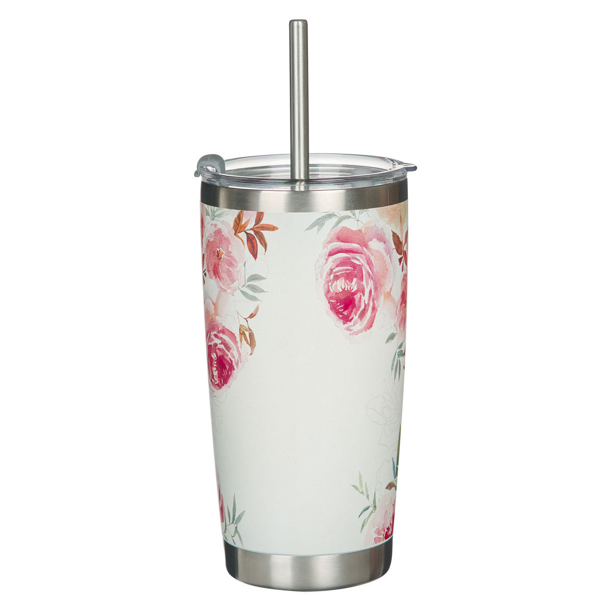 Be Still and Know Bright Floral Stainless Steel Travel Tumbler with Stainless Steel Straw - Psalm 46:10 - The Christian Gift Company