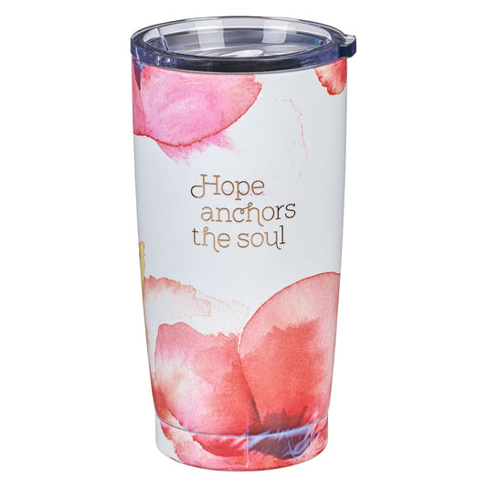 Hope Anchors the Soul Coral Poppies Stainless Steel Travel Mug - The Christian Gift Company