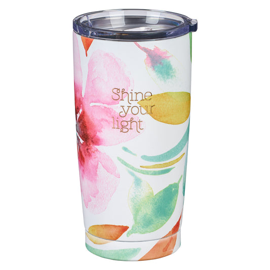 Shine Your Light Pink Daisies Stainless Steel Travel Mug - The Christian Gift Company