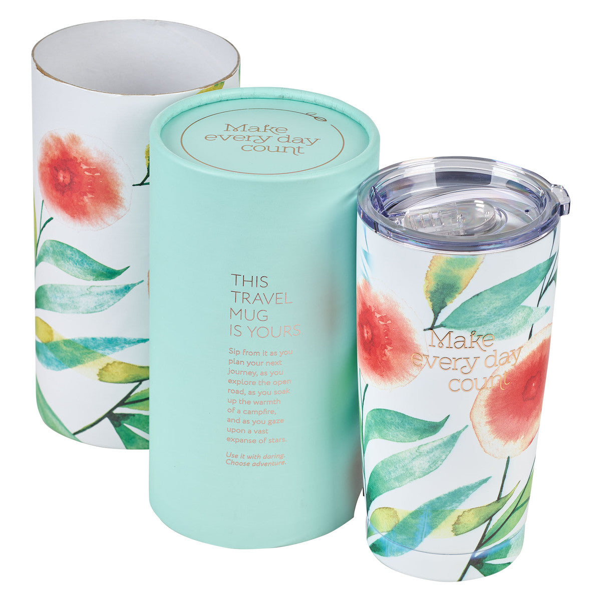 Make Every Day Count Orange Blossoms Stainless Steel Travel Mug - The Christian Gift Company