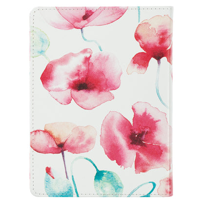 Never Give Up Coral Poppies Handy-size Faux Leather Journal - The Christian Gift Company