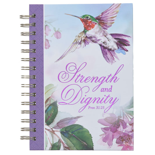 Strength and Dignity Purple Hummingbird Large Wirebound Journal - Proverbs 31:25 - The Christian Gift Company