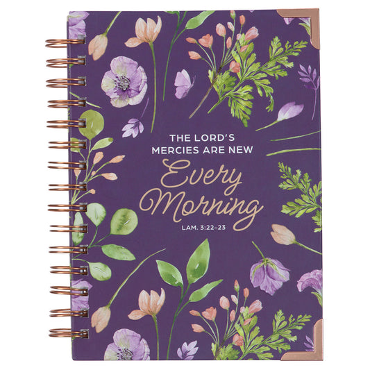 New Mercies Every Morning Purple Floral Wirebound Journal - Lamentations 3:22-23 - The Christian Gift Company