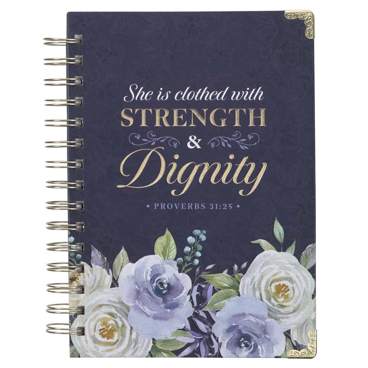 Strength & Dignity Indigo Rose Large Wirebound Journal - Proverbs 31:25 - The Christian Gift Company