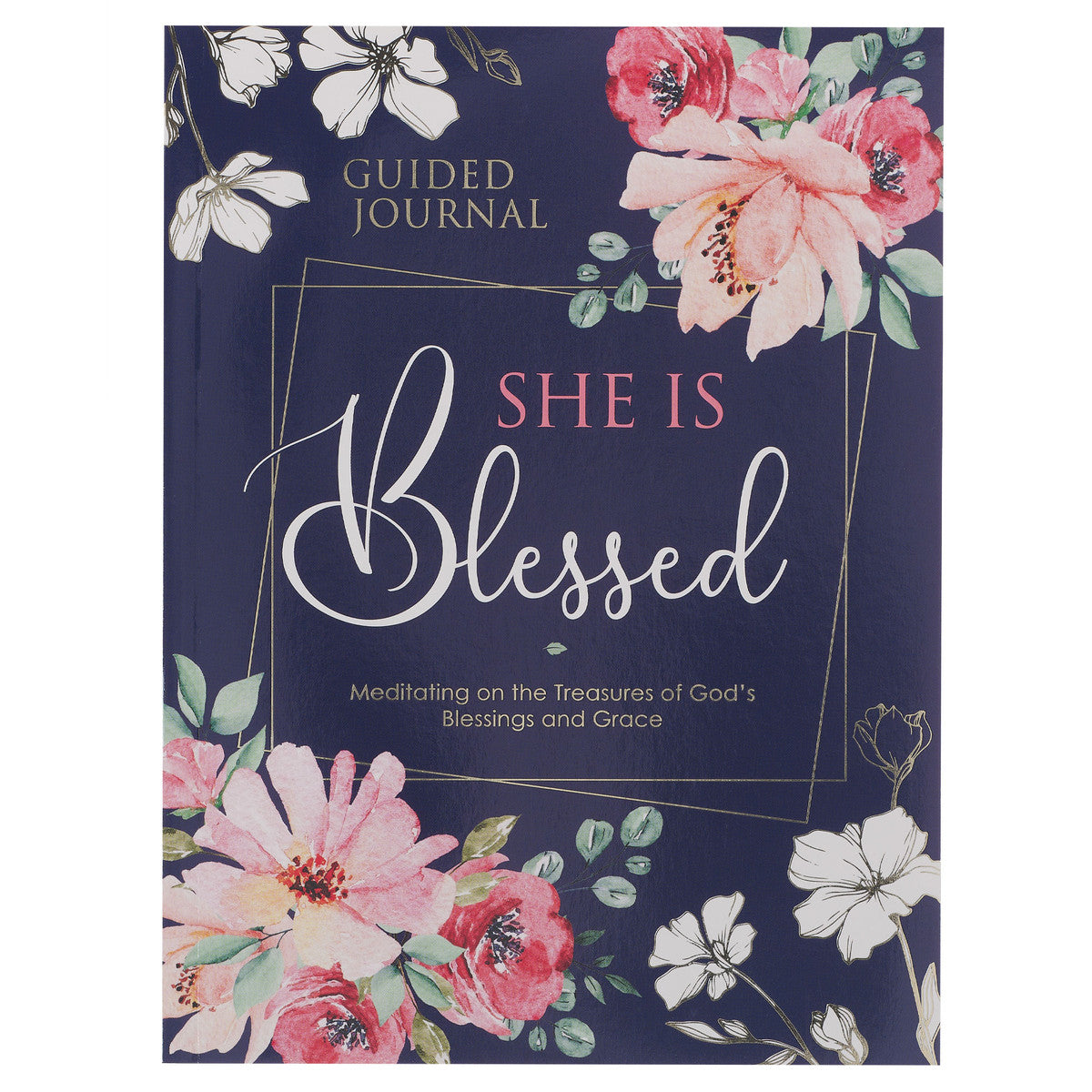 She is Blessed Navy Floral Guided Journal - The Christian Gift Company