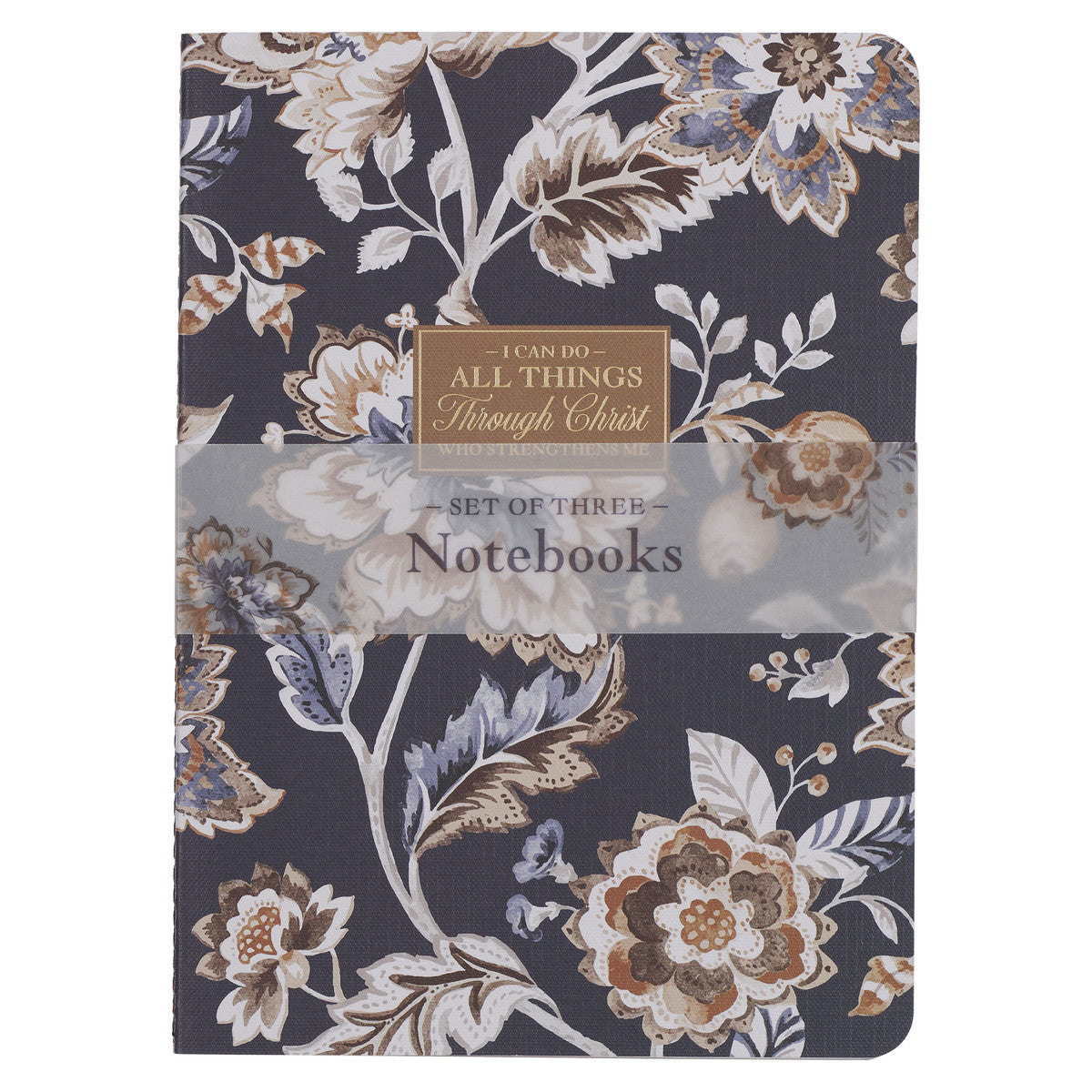 I Can Do All Things Honey-brown and Navy Large Notebook Set - Philippians 4:13 - The Christian Gift Company