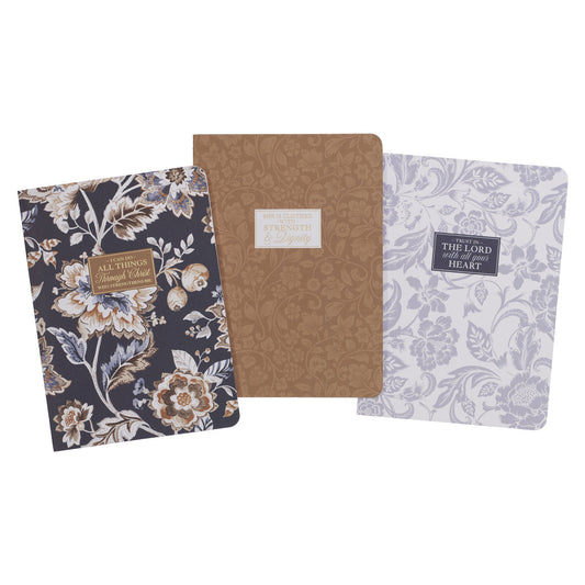 I Can Do All Things Honey-brown and Navy Large Notebook Set - Philippians 4:13 - The Christian Gift Company