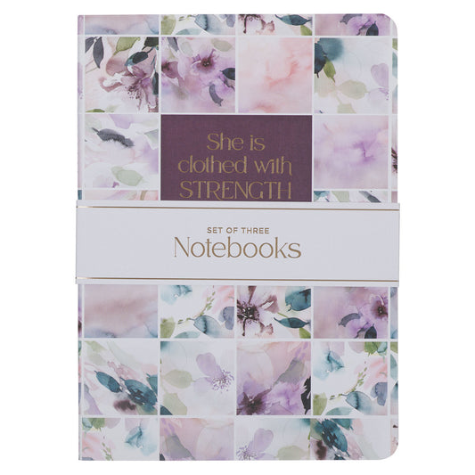 Strength and Dignity Purple Floral Notebook Set - Proverbs 31:25 - The Christian Gift Company