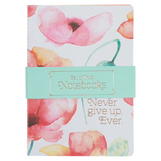 Never Give Up Coral Poppies Notebook Set - The Christian Gift Company