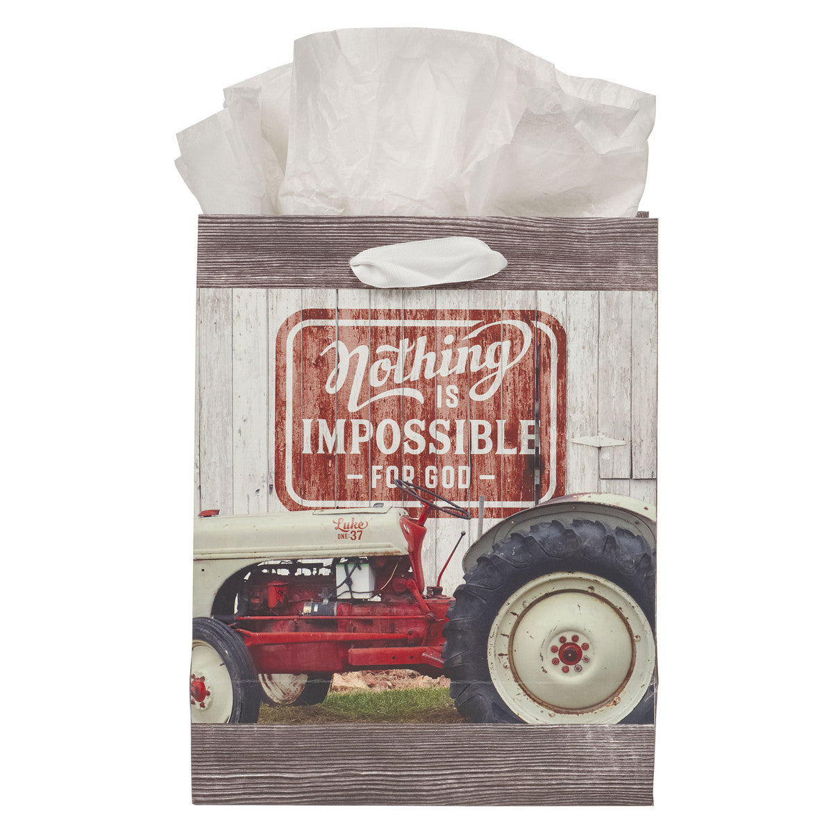 Nothing is Impossible Red Vintage Farm Medium Gift Bag - Luke 1:37 - The Christian Gift Company