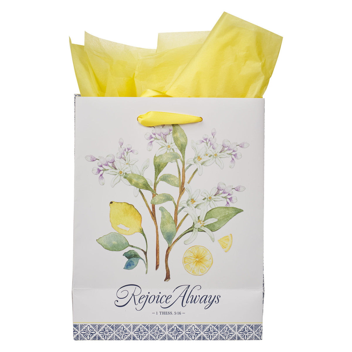 Rejoice Always White Lemon Medium Gift Bag - 1 Thessalonians 5:16 - The Christian Gift Company