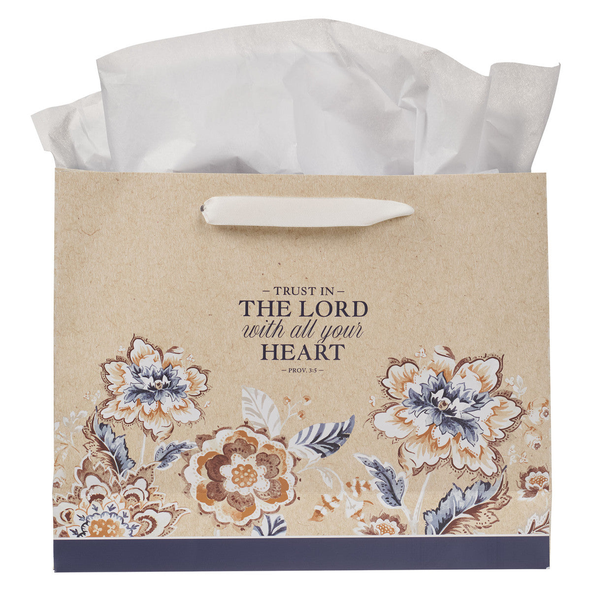 Trust in the Lord Honey-brown and Navy Large Landscape Gift Bag - Proverbs 3:5 - The Christian Gift Company