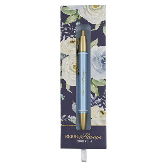 Rejoice Always Frosty Blue Classic Gift Pen - 1 Thessalonians 5:16 - The Christian Gift Company