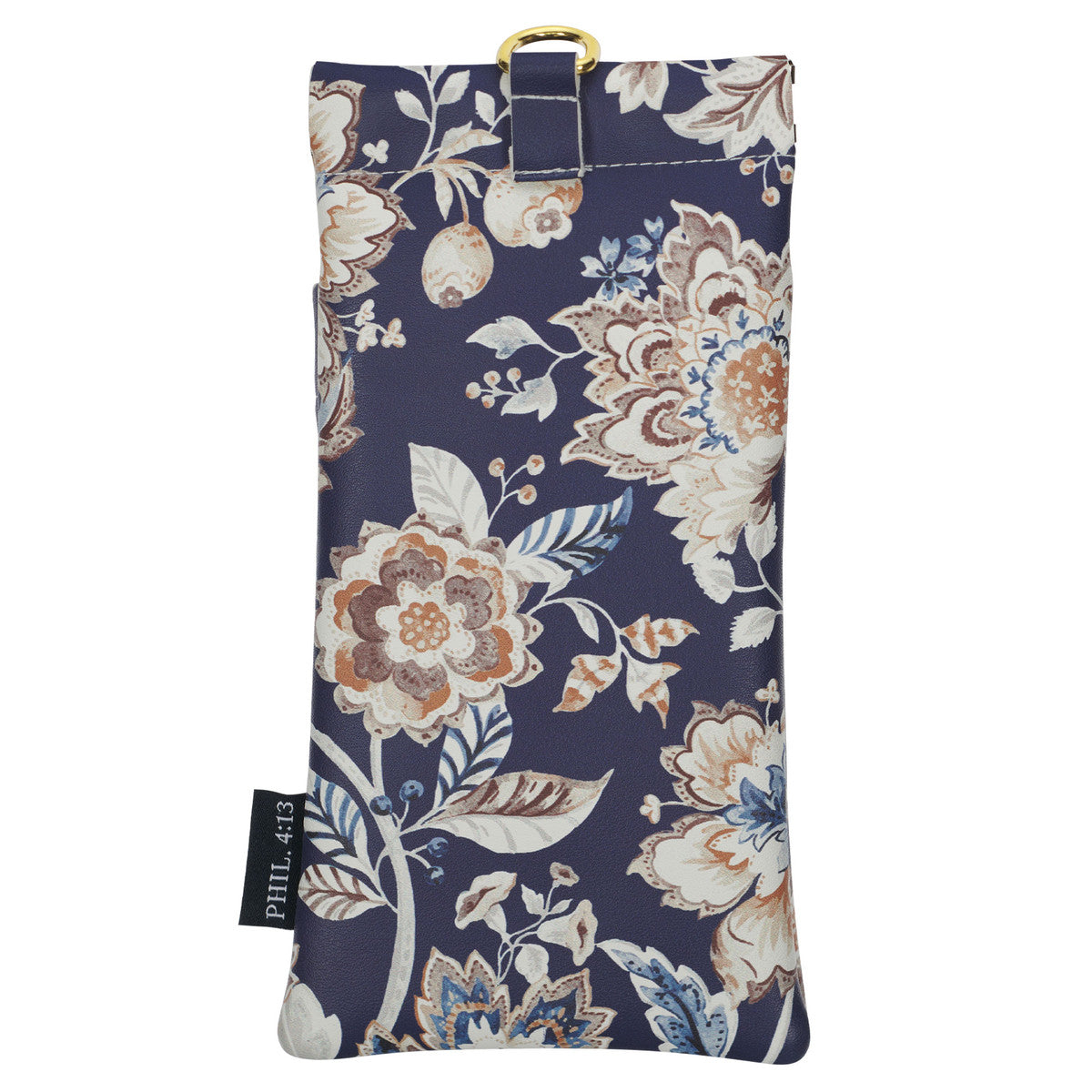 I Can Do All Things Honey-Brown and Navy Floral Faux Leather Double Glasses Case - Philippians 4:13 - The Christian Gift Company