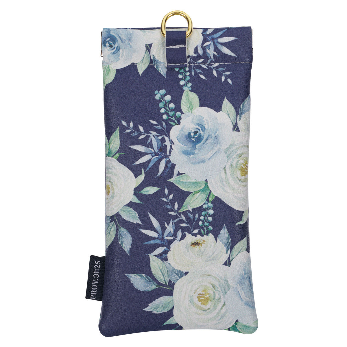 Strength and Dignity Indigo Rose Faux Leather Double Eyeglass Case - Proverbs 31:25 - The Christian Gift Company