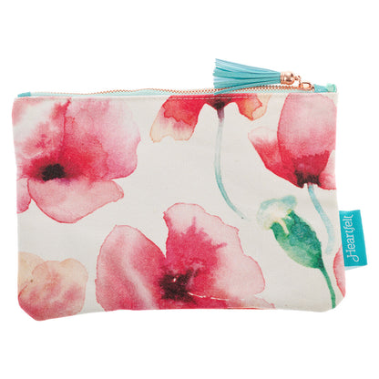 Life is Beautiful Coral Poppies Canvas Zippered Pouch - The Christian Gift Company