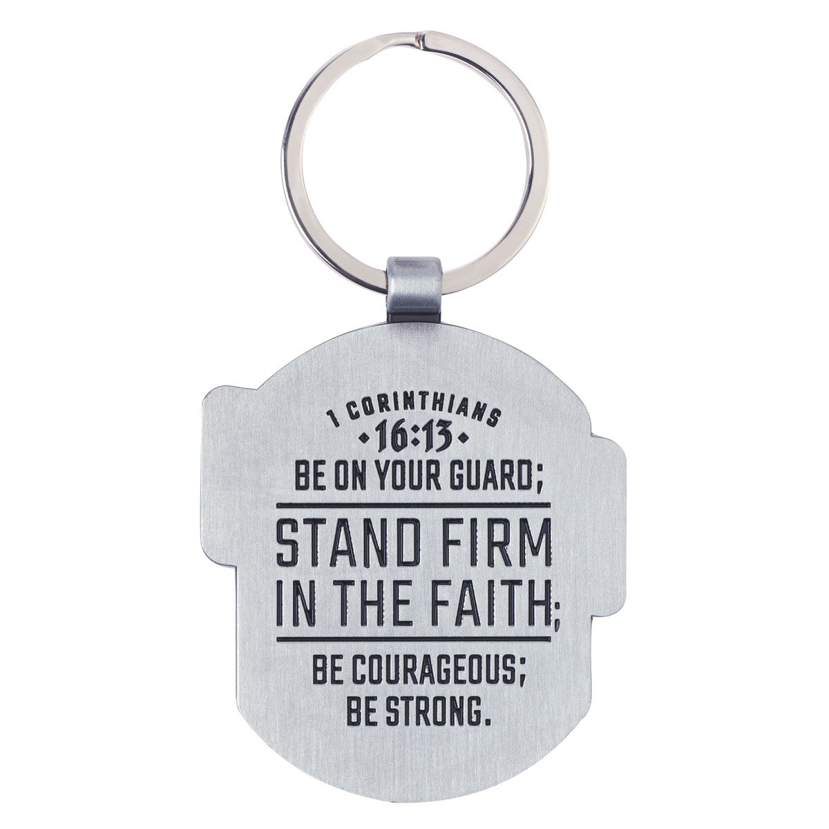Stand Firm Black Epoxy-filled Metal Keychain - 1 Corinthians 16:13 - The Christian Gift Company
