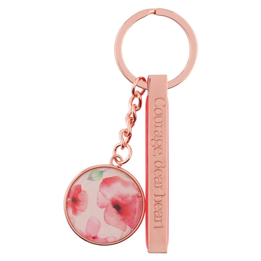 Courage Dear Heart Coral Poppies Key Ring - The Christian Gift Company