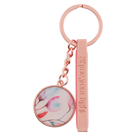 Shine Your Light Pink Petals Rose Gold Key Ring - The Christian Gift Company