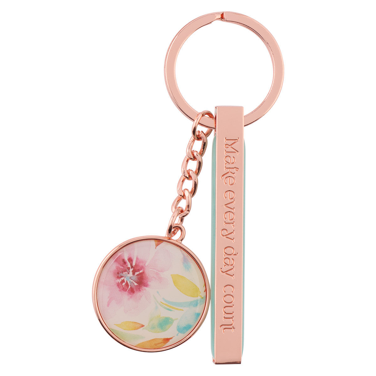 Make Every Day Count Pink Daisies Rose Gold Key Chain - The Christian Gift Company