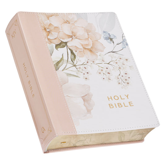 Rosy Coral Floral Faux Leather Hardcover King James Version Note-taking Bible - The Christian Gift Company