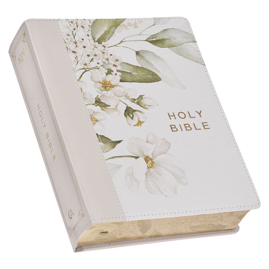 Feather Grey Floral Faux Leather Hardcover King James Version Note-taking Bible - The Christian Gift Company