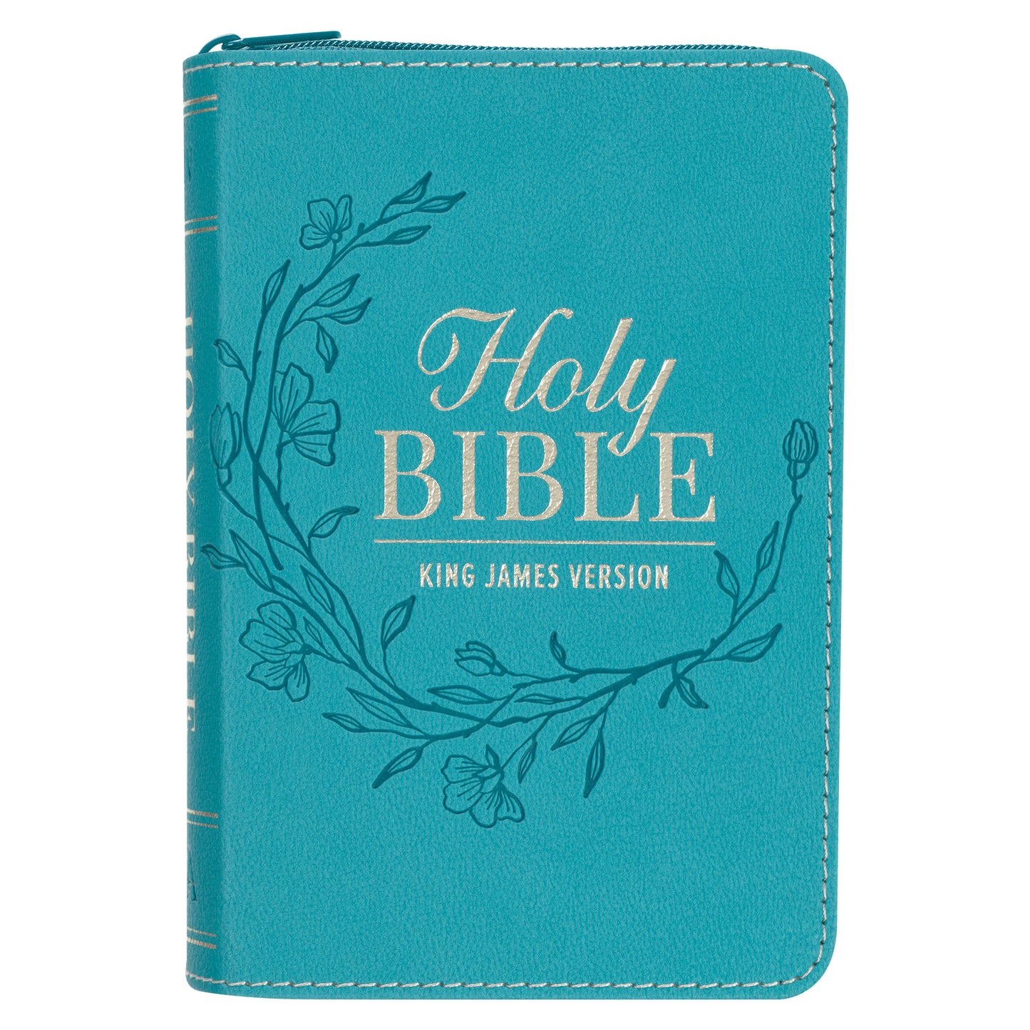 Aqua Faux Leather King James Version Pocket Bible with Zipper Closure - The Christian Gift Company
