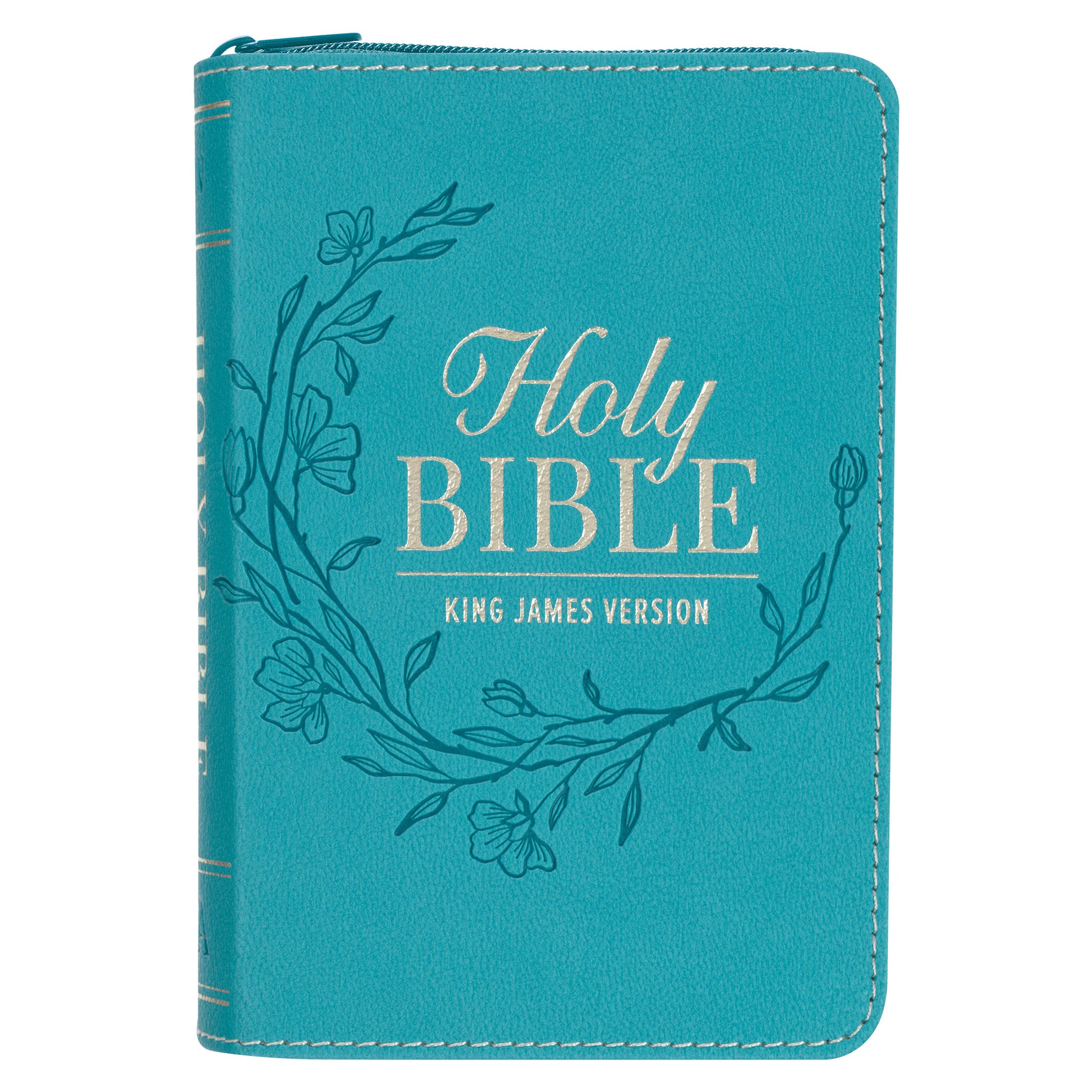 Aqua Faux Leather King James Version Pocket Bible with Zipper Closure - The Christian Gift Company