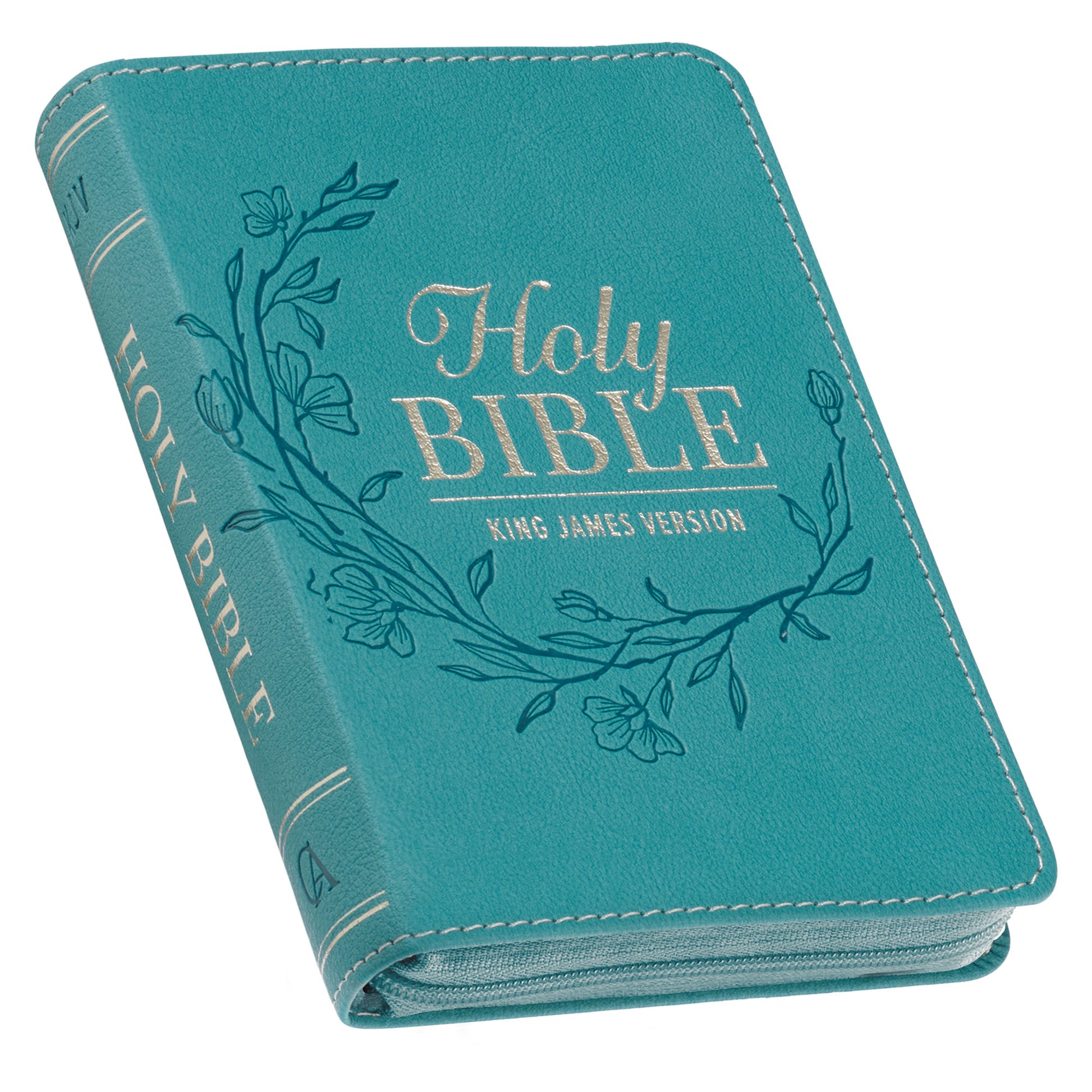 Aqua Faux Leather King James Version Pocket Bible with Zipper Closure - The Christian Gift Company