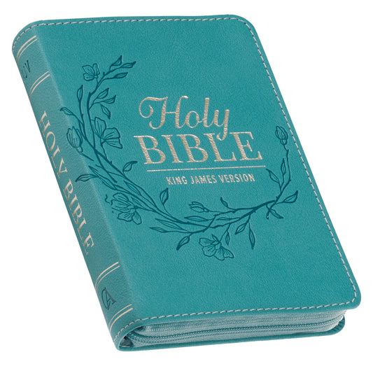 Aqua Faux Leather King James Version Pocket Bible with Zipper Closure - The Christian Gift Company