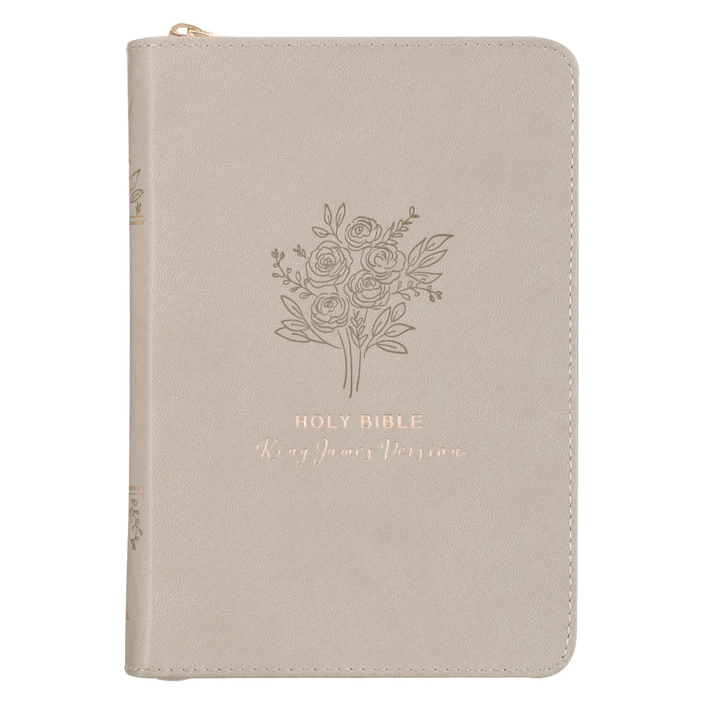 Taupe Bouquet Faux Leather Compact King James Version Bible - The Christian Gift Company