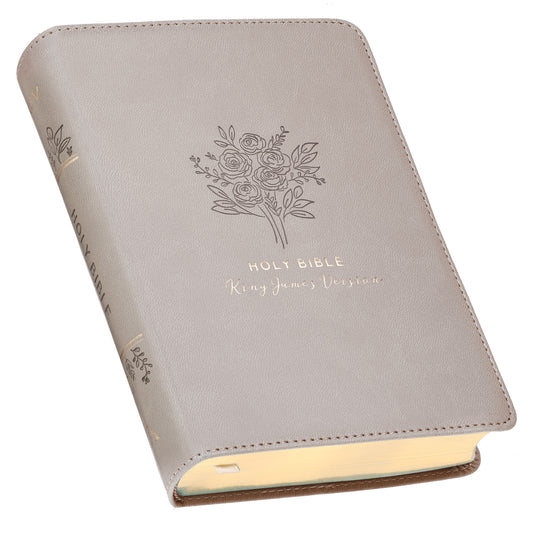 Taupe Bouquet Faux Leather Compact King James Version Bible - The Christian Gift Company