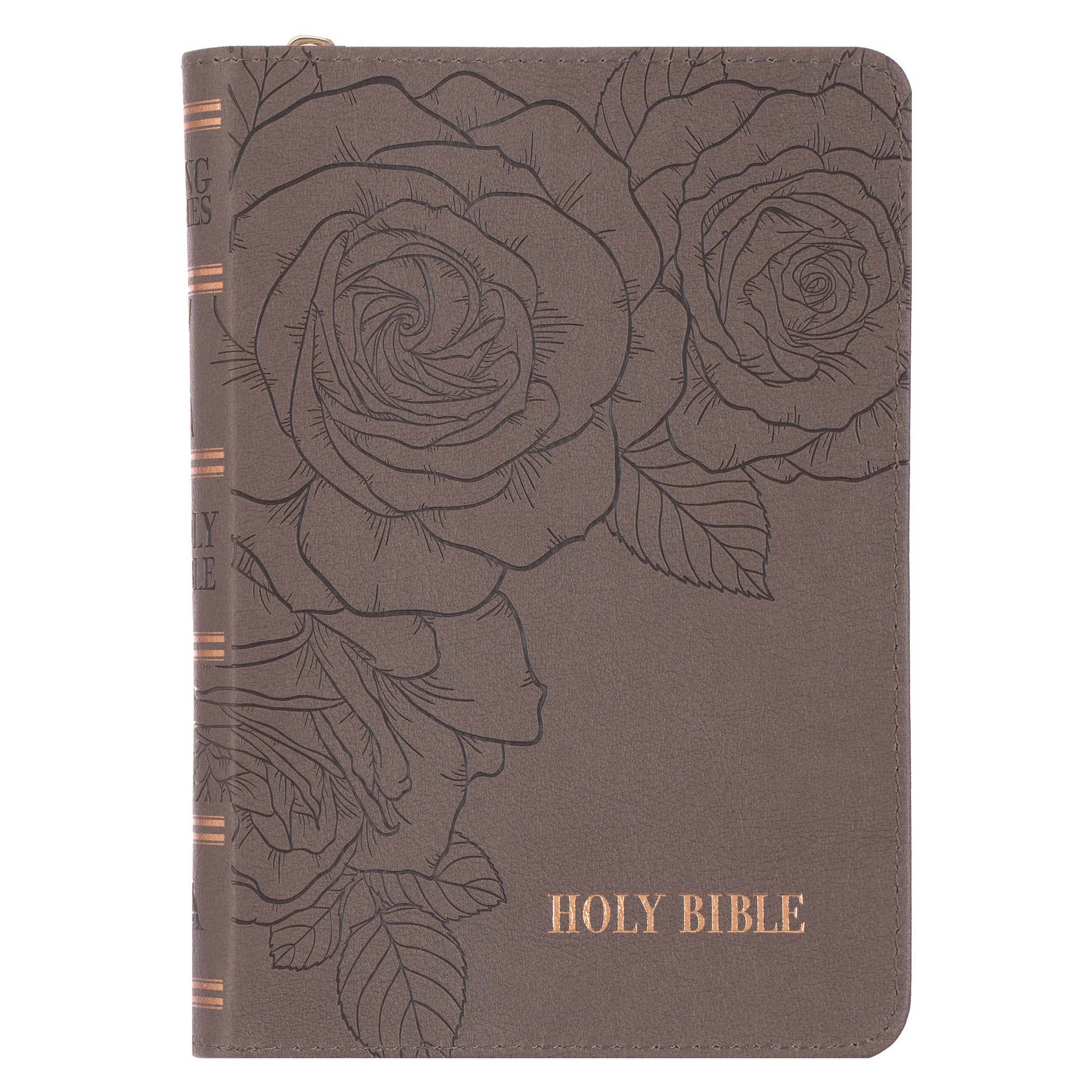 Floral Dusty Taupe Faux Leather Large Print Compact King James Version Bible - The Christian Gift Company