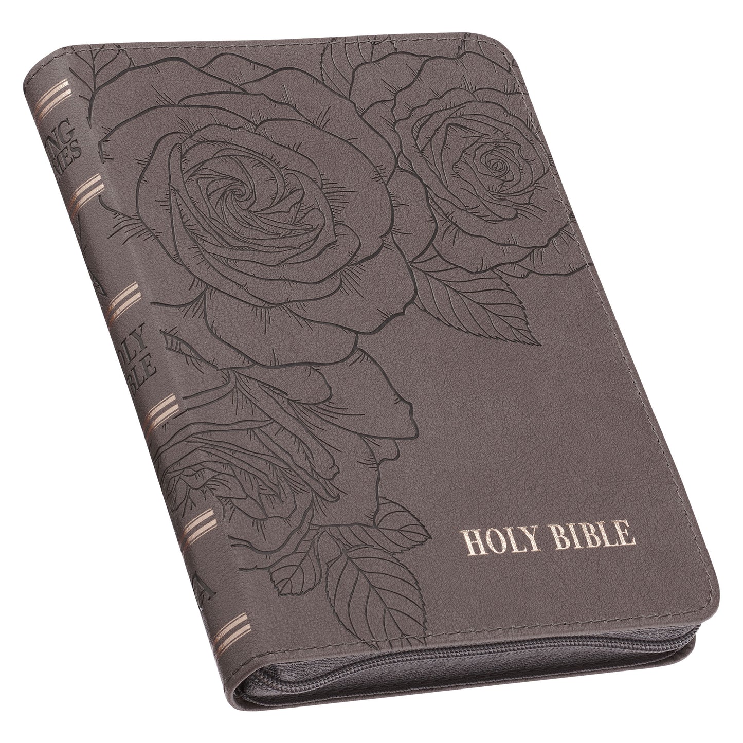 Floral Dusty Taupe Faux Leather Large Print Compact King James Version Bible - The Christian Gift Company