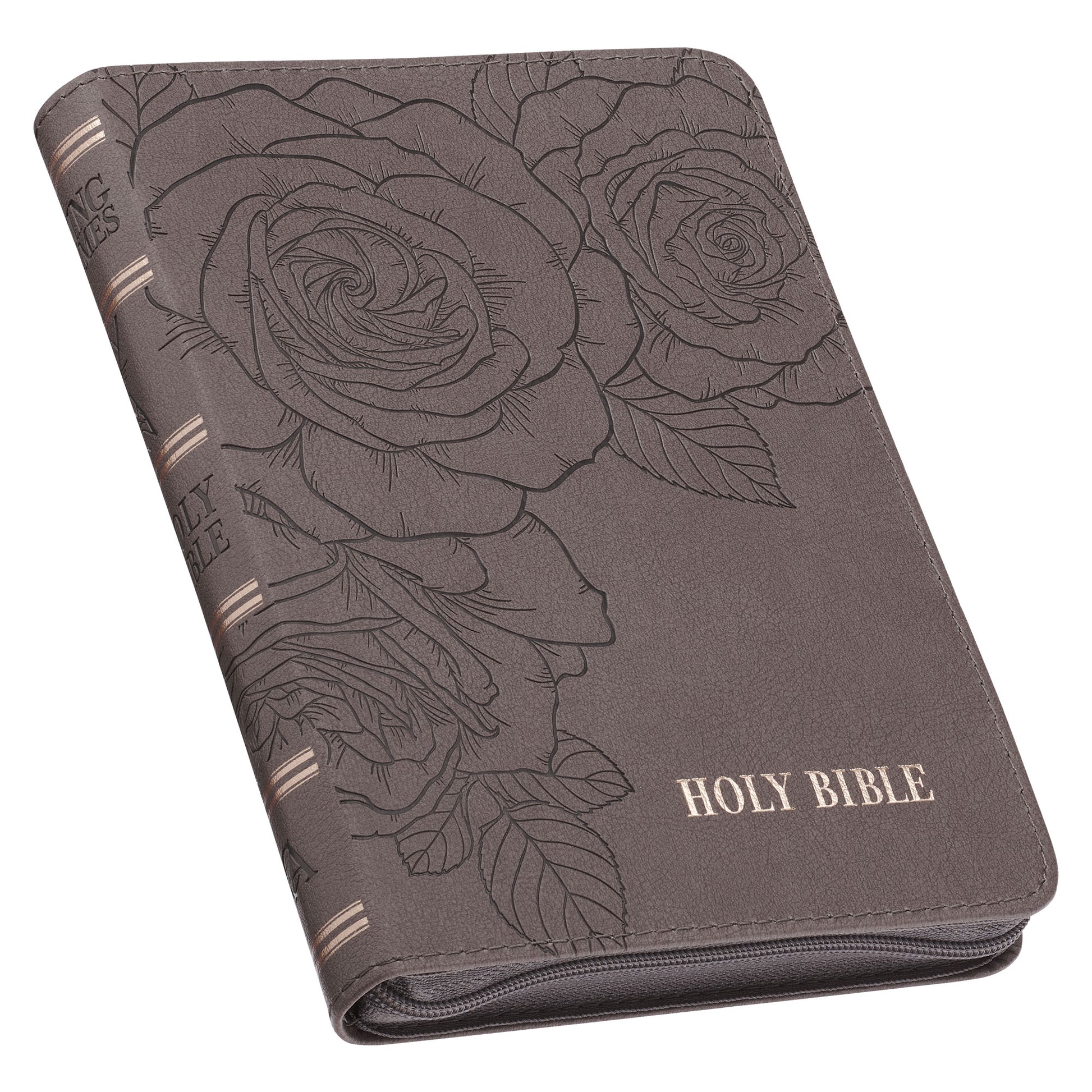 Floral Dusty Taupe Faux Leather Large Print Compact King James Version Bible - The Christian Gift Company